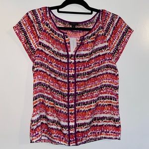 Ann Taylor Woodblock Stripe Flutter Sleeve Top NWT